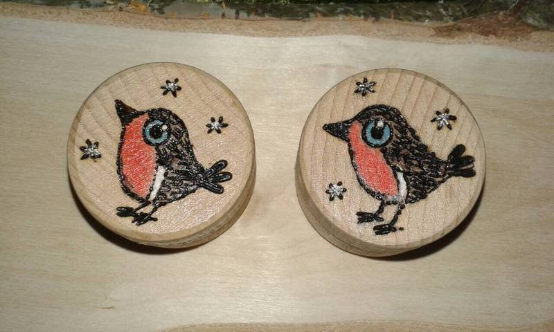 Robin Mini-Topf, Pyrografie Weihnachtsbox, Round Holzring-Topf von cindertip