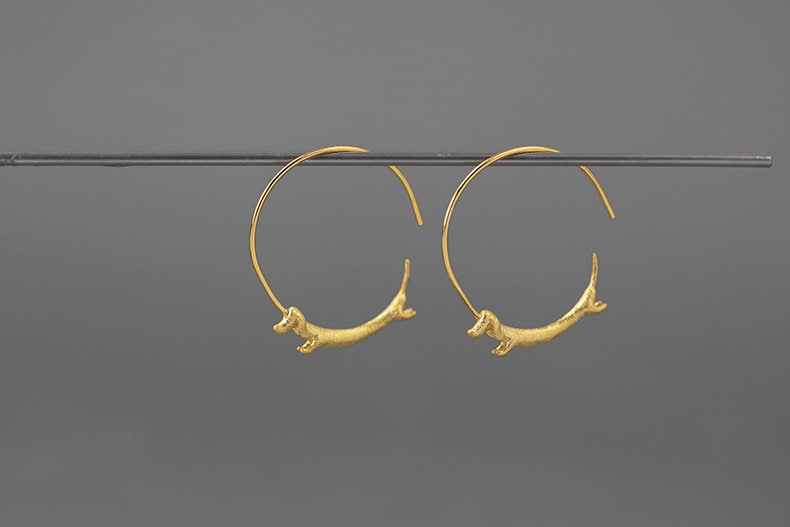 Dackel Charme Ohrring-sterling Silber Hündchen Hoop Ohrring-Süß Körper-Dackel Liebhaber Schmuck-Geschenk Für Frau von cindysilverstudio