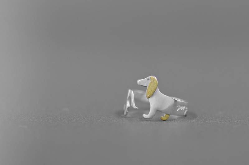 Dackel Charme Ring-sterling Silber Welpe Hund Offen Ring-Süß Körper-Dackel-Liebhaber Schmuck-Geschenk Für Frau von cindysilverstudio