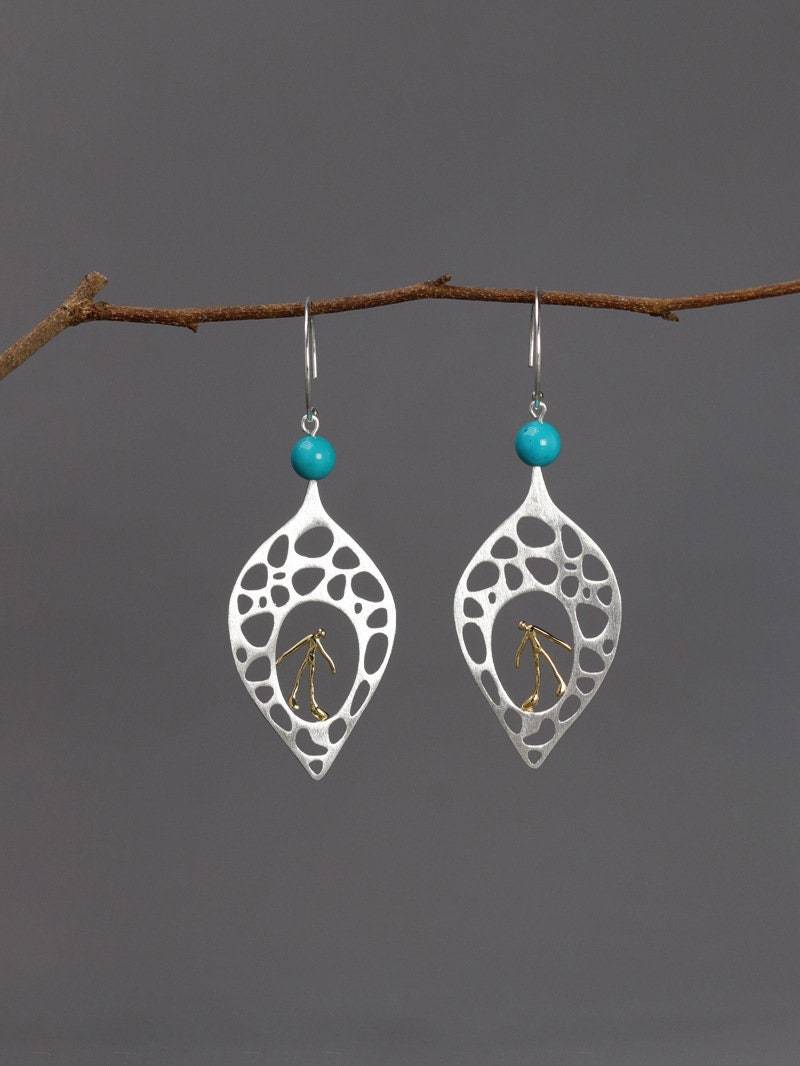 Hohle Blatt Figur Ohrringe-sterling Silber Charme Edelstein Baumeln Ohrringe-Menschliche Figur-Silber Schmuck-Geschenk Für Sie von cindysilverstudio