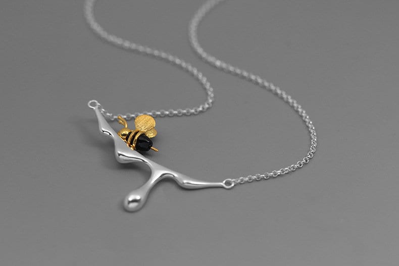 Honig Und Biene Charm Halskette-sterling Silber Honigbiene Halskette-Gelbe Biene-Honig Form Anhänger-Biene Schmuck-Geschenk Für Sie von cindysilverstudio