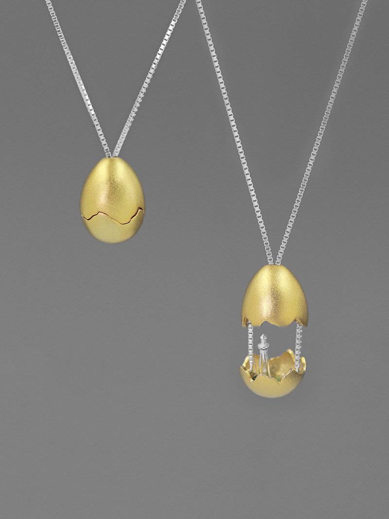 Leuchtturm in Eischale Halskette-sterling Silber Ei Form Halskette-Two Tone-Kreative Schmuck-Geschenk Für Sie von cindysilverstudio