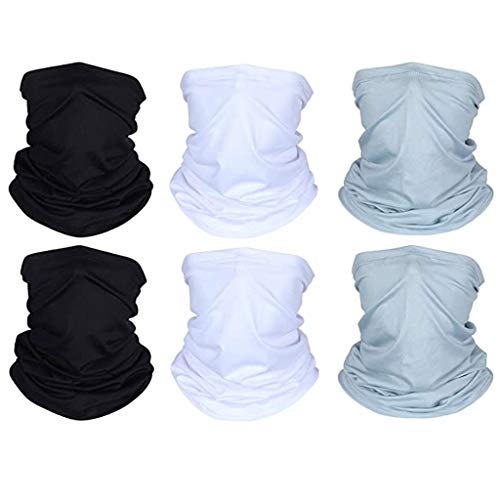 cinnamou 6 Stück Sommer Gesichtsmaske - Herren Damen UV-Schutz Schlauchschal Outdoor Sport Multiunktionstuch Maske Schal Atmungsaktives Kopftuch Loop Schal Bandana (Schwarz Weiß Grau) von cinnamou 01