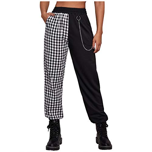 cinnamou Damen Cargo Hosen mit Kette Gothic Hosen Hohe Taille Cargo Hose Mehrfachtasche Punk Hosen Frauen Armee Militär Hip Hop Jogger Street Hose (Punk-1664Schwarz, XL) von cinnamou Damen