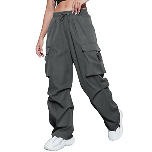 cinnamou Damen Cargo Hosen mit Kette Gothic Hosen Hohe Taille Cargo Hose Mehrfachtasche Punk Hosen Frauen Armee Militär Hip Hop Jogger Street Hose von cinnamou Damen