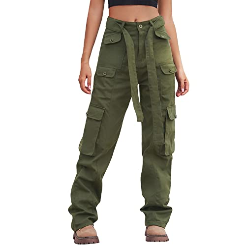 cinnamou Damen Gothic Hosen, Hohe Taille Cargo Hose Mehrfachtasche Tasche Hosen Punk Hosen Frauen Armee Militär Hip Hop Jogger Street Hose mit Reißverschluss von cinnamou Damen