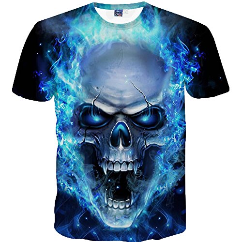 cinnamou Herren T-Shirt mit Totenkopf Print, 3D Druck Sport Kurzarm Casual Top Rundhals Shirts Männer lustige Geschenke für männer (Blau, M) von cinnamou Herren