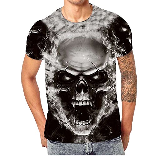 cinnamou Herren T-Shirt mit Totenkopf Print, 3D Druck Sport Kurzarm Casual Top Rundhals Shirts Männer lustige Geschenke für männer von cinnamou Herren