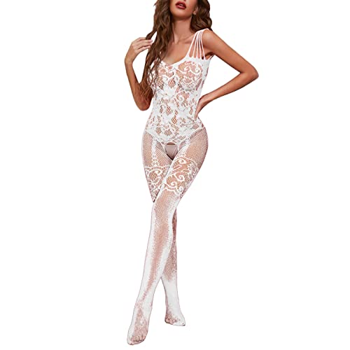 Damen Fischnetz Bodys Dessous Nachtwäsche Spitze Strümpfe Blumen für Romantische Datum Tragen Reizwäsche Netz-Bodystocking Bodysuit von cinnamou