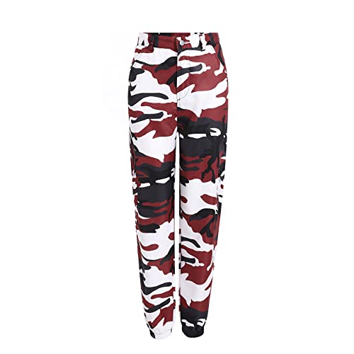 cinnamou Damen Hose Hohe Taille Camo Cargo Pants - Frauen Tarnung Outdoor Sport Cargohosen Hosen Pocket Beiläufig Trousers mit Multi Taschen Camouflage Optik von cinnamou