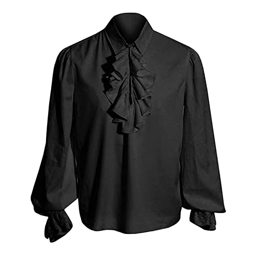 cinnamou Herren Mittelalter Hemd Rüschenhemd Gothic Shirt Langarm Rüschen Renaissance Dichter Piratenhemd Rüschen Hemd Steampunk Vampir Gothic Kostüm, 1992-schwarz von cinnamou