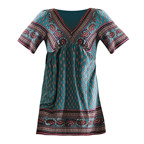 cinnamou Sommerkleid Damen Boho Kleid Strandkleid Tunika Kleid Knielang Beach Sommer Kleider Boho Blumen Strandkleider Minikleid Blumenkleid Kurz Freizeitkleid Summer Dress for Women von cinnamou