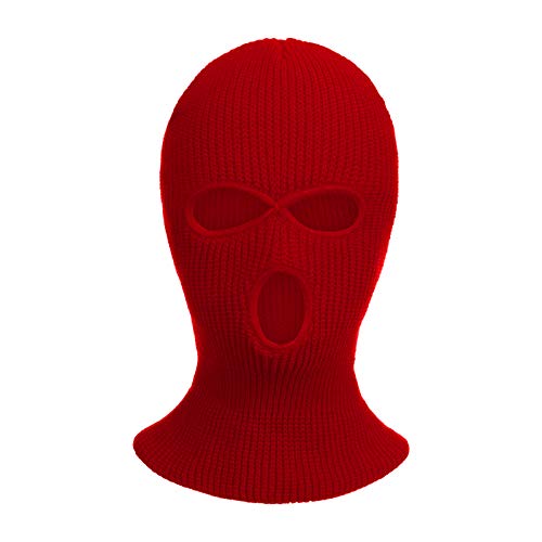 cinnamou Winter Gestrickte Balaclava mit 3 Löchern Winter Warme Strick-Sturmhaube für Outdoor Sport Ski Snowboard Fahrrad Motorradzubehör Nackenwärmer Einheitsgröße (Rot) von cinnamou