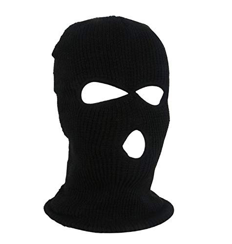 cinnamou Winter Gestrickte Balaclava mit 3 Löchern Winter Warme Strick-Sturmhaube für Outdoor Sport Ski Snowboard Fahrrad Motorradzubehör Nackenwärmer Einheitsgröße (Schwarz) von cinnamou