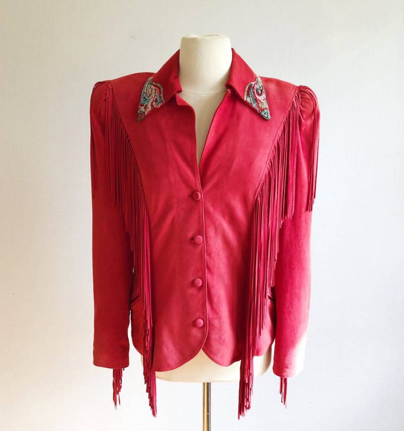 Vintage 80Er Jahre Wildleder Fransen Jacke Perlen Blazer - Medium von circa1955vintage