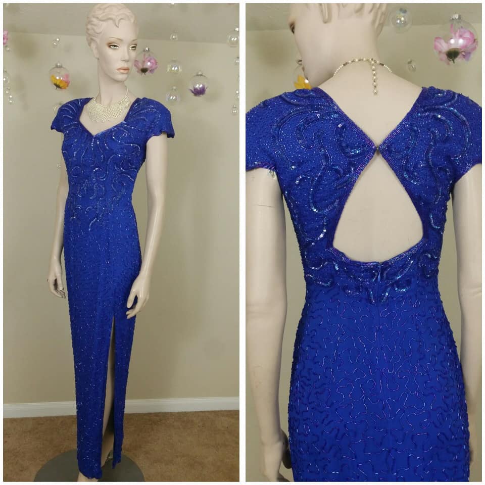 Vintage Blaues Pailletten-Perlenkleid Größe S Vintage Blaues Pailletten-Perlenkleid Größe S von circuitvintage