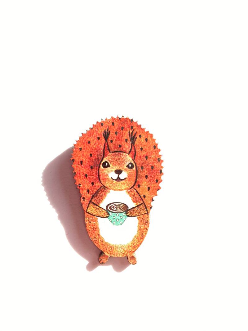 Eichhörnchen Kaffee-Holic Holz Pin Brosche - Kaffee Addict Geschenk Freund Schmuck Süße Leichte von ciutecreations