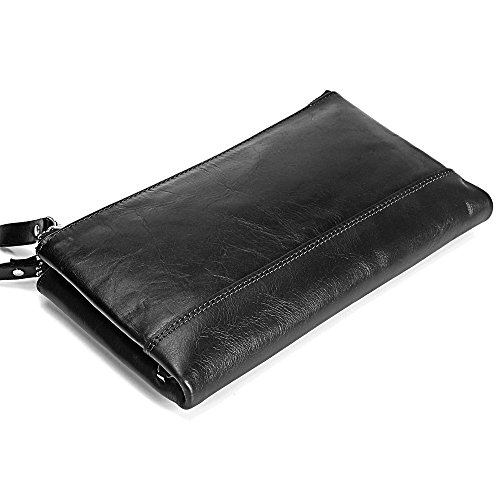 Vintage-Tasche Herren Brieftasche Multifunktionale Reißverschluss Handtasche Lange Leder Große Kapazität Manual Card Package Umhängetasche (Color : Black, Size : S) von cjcaijun