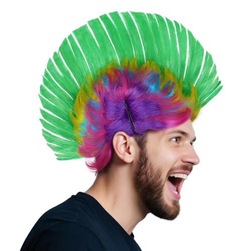 Bunte Mohawk-Perücke Mohikaner-Hahn Regenbogenperücke 80er-Jahre-Punkrocker Lustige Perücken für Frauen Erwachsene Punk-Stil für Cosplay-Outfit Halloween-Kostümparty + clarahead-Haarkappe Bunte Mohawk-Perücke Mohikaner-Hahn Regenbogenperücke 80er-Jahre-Punkrocker Lustige Perücken für Frauen Erwachsene Punk-Stil für Cosplay-Outfit Halloween-Kostümparty + clarahead-Haarkappe von clarahead