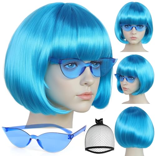 Hellblaue Bob-Perücke mit Pony 3 Pcs kurze blaue Perücken für Frauen Bob-Perücke Partyperücken für Cosplay Halloween-Kostüm Outfit Hellblaue Partydekorationen Geschenke + Sonnenbrille+clarahead-Haube Hellblaue Bob-Perücke mit Pony 3 Pcs kurze blaue Perücken für Frauen Bob-Perücke Partyperücken für Cosplay Halloween-Kostüm Outfit Hellblaue Partydekorationen Geschenke + Sonnenbrille+clarahead-Haube von clarahead