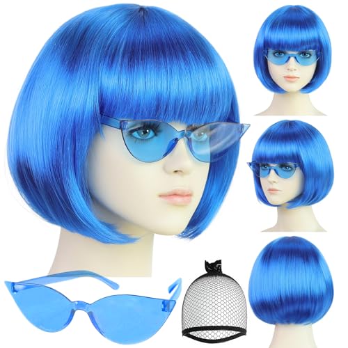 Kurze blaue Perücke mit Pony 3 Stück Rayal Blue Bob Perücke Bunte Perücken für Frauen Natürliche lustige Perücken für Frauen Party Cosplay Outfit Kostüm Halloween + Sonnenbrille + clarahead Haarkappe Kurze blaue Perücke mit Pony 3 Stück Rayal Blue Bob Perücke Bunte Perücken für Frauen Natürliche lustige Perücken für Frauen Party Cosplay Outfit Kostüm Halloween + Sonnenbrille + clarahead Haarkappe von clarahead