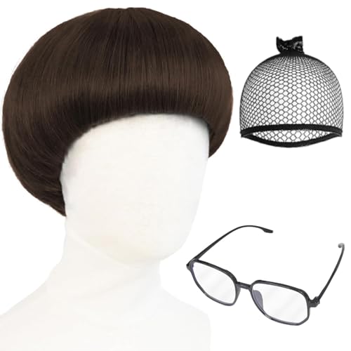 Kurze braune Pilzkopfperücke mit Pony + Brille Pilzkopfperücke Lustige Perücken für Männer 60er Jahre Frauen Glatt Synthetisch für Anime Halloween-Kostümparty + clarahead-Haarkappe Kurze braune Pilzkopfperücke mit Pony + Brille Pilzkopfperücke Lustige Perücken für Männer 60er Jahre Frauen Glatt Synthetisch für Anime Halloween-Kostümparty + clarahead-Haarkappe von clarahead