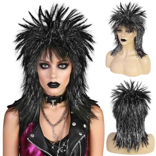 Rockin Diva Perücke Lange silber-schwarze Perücke Lametta Verrückte Rocker-Perücken für Frauen 80er-Jahre-Perücken Frauen Rockstar-Kostüm Halloween-Cosplay-Outfit Party + clarahead-Haarkappe Rockin Diva Perücke Lange silber-schwarze Perücke Lametta Verrückte Rocker-Perücken für Frauen 80er-Jahre-Perücken Frauen Rockstar-Kostüm Halloween-Cosplay-Outfit Party + clarahead-Haarkappe von clarahead