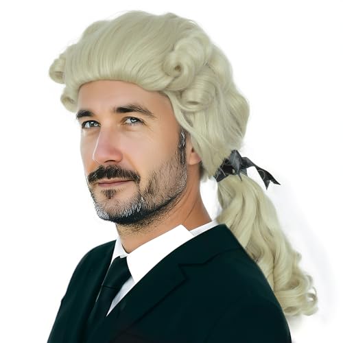 Weiße Richterperücke für Kolonial-Pferdeschwanzperücken Anwalt Beige gepuderte Anwaltsperücke Richterkostüm Lustige Perücken für Männer Cosplay Renaissance Halloween-Party + clarahead-Haarkappe Weiße Richterperücke für Kolonial-Pferdeschwanzperücken Anwalt Beige gepuderte Anwaltsperücke Richterkostüm Lustige Perücken für Männer Cosplay Renaissance Halloween-Party + clarahead-Haarkappe von clarahead
