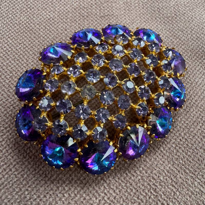 Vintage Glas Brosche 1970Er, 1980Er Jahre, Große Blau Lila Kleisternadel von classicbrocante