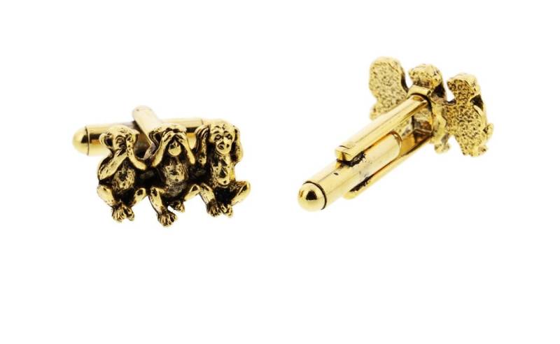 Gold Hear Speak See No Evil Monkey Cuff Links von classiccufflinks