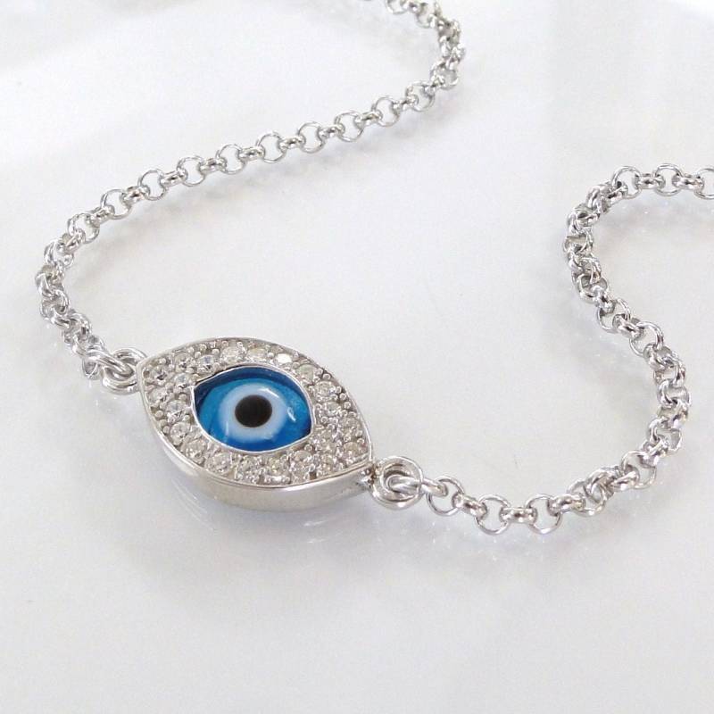 sterling Silber Evil Eye Armband Cubic Zirkonia, Glücksbringer von classicdesigns