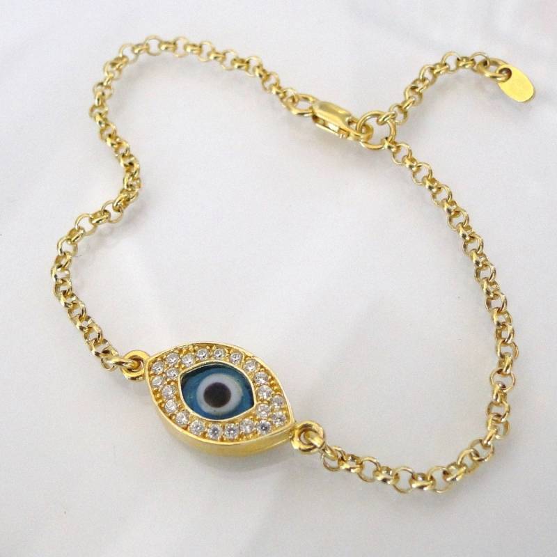 Evil Eye Armband in Gold, Wie Es Bei Kim Kardashian Und Kelly Ripa Zu Sehen Ist, Auch Rosegold Sterlingsilber Erhältlich von classicdesigns