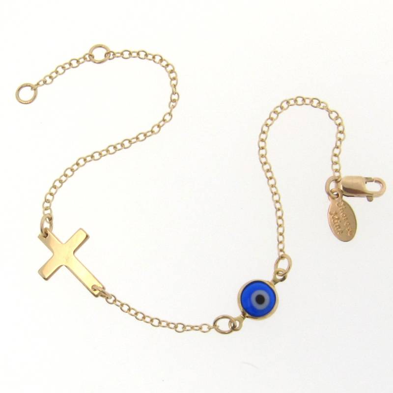 Lucky Evil Eye Und Sideways Cross Armband - 14K Gold Filled Promi Style Schmuck von classicdesigns