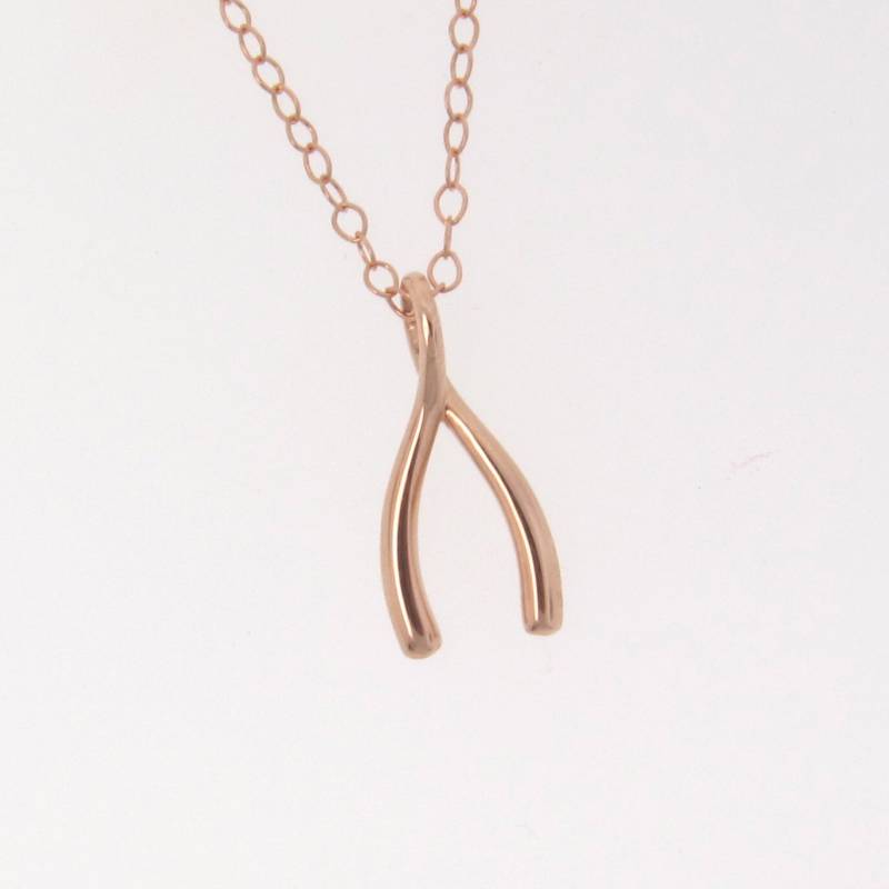 Wishbone Halskette - 14K Rose Gold, Good Luck Schmuck Wie Bei Jennifer Anniston Gesehen Make A Wish von classicdesigns