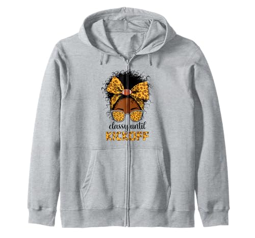 Klassischer Fußball bis zum Anpfiff, schwarz, für Damen, unordentlicher Dutt, Leopardenmuster Kapuzenjacke Klassischer Fußball bis zum Anpfiff, schwarz, für Damen, unordentlicher Dutt, Leopardenmuster Kapuzenjacke von classy until kickoff black women