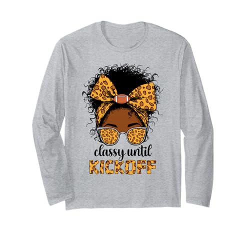 Klassischer Fußball bis zum Anpfiff, schwarz, für Damen, unordentlicher Dutt, Leopardenmuster Langarmshirt Klassischer Fußball bis zum Anpfiff, schwarz, für Damen, unordentlicher Dutt, Leopardenmuster Langarmshirt von classy until kickoff black women