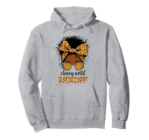 Klassischer Fußball bis zum Anpfiff, schwarz, für Damen, unordentlicher Dutt, Leopardenmuster Pullover Hoodie Klassischer Fußball bis zum Anpfiff, schwarz, für Damen, unordentlicher Dutt, Leopardenmuster Pullover Hoodie von classy until kickoff black women