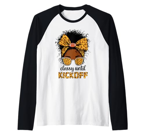 Klassischer Fußball bis zum Anpfiff, schwarz, für Damen, unordentlicher Dutt, Leopardenmuster Raglan Klassischer Fußball bis zum Anpfiff, schwarz, für Damen, unordentlicher Dutt, Leopardenmuster Raglan von classy until kickoff black women