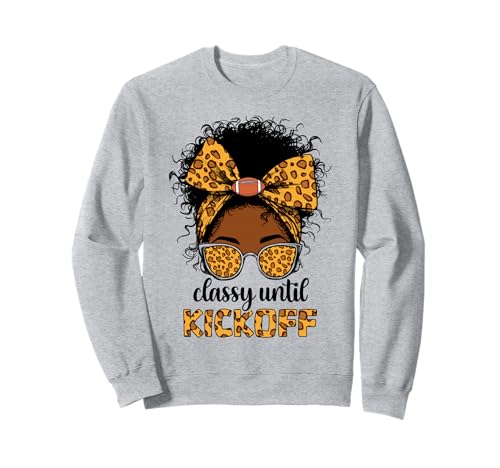 Klassischer Fußball bis zum Anpfiff, schwarz, für Damen, unordentlicher Dutt, Leopardenmuster Sweatshirt Klassischer Fußball bis zum Anpfiff, schwarz, für Damen, unordentlicher Dutt, Leopardenmuster Sweatshirt von classy until kickoff black women