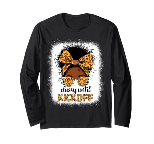 Klassischer Fußball bis zum Anpfiff, unordentlicher Bun Football für Schwarze Frauen, Mama Langarmshirt Klassischer Fußball bis zum Anpfiff, unordentlicher Bun Football für Schwarze Frauen, Mama Langarmshirt von classy until kickoff messy bun leopard