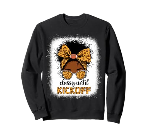 Klassischer Fußball bis zum Anpfiff, unordentlicher Bun Football für Schwarze Frauen, Mama Sweatshirt Klassischer Fußball bis zum Anpfiff, unordentlicher Bun Football für Schwarze Frauen, Mama Sweatshirt von classy until kickoff messy bun leopard