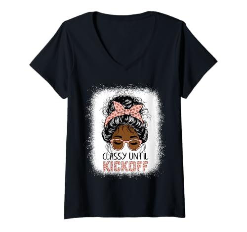 Damen Klassischer Fußball bis zum Anpfiff Messy Bun schwarz für Damen und Mädchen T-Shirt mit V-Ausschnitt Damen Klassischer Fußball bis zum Anpfiff Messy Bun schwarz für Damen und Mädchen T-Shirt mit V-Ausschnitt von classy until kickoff messy bun