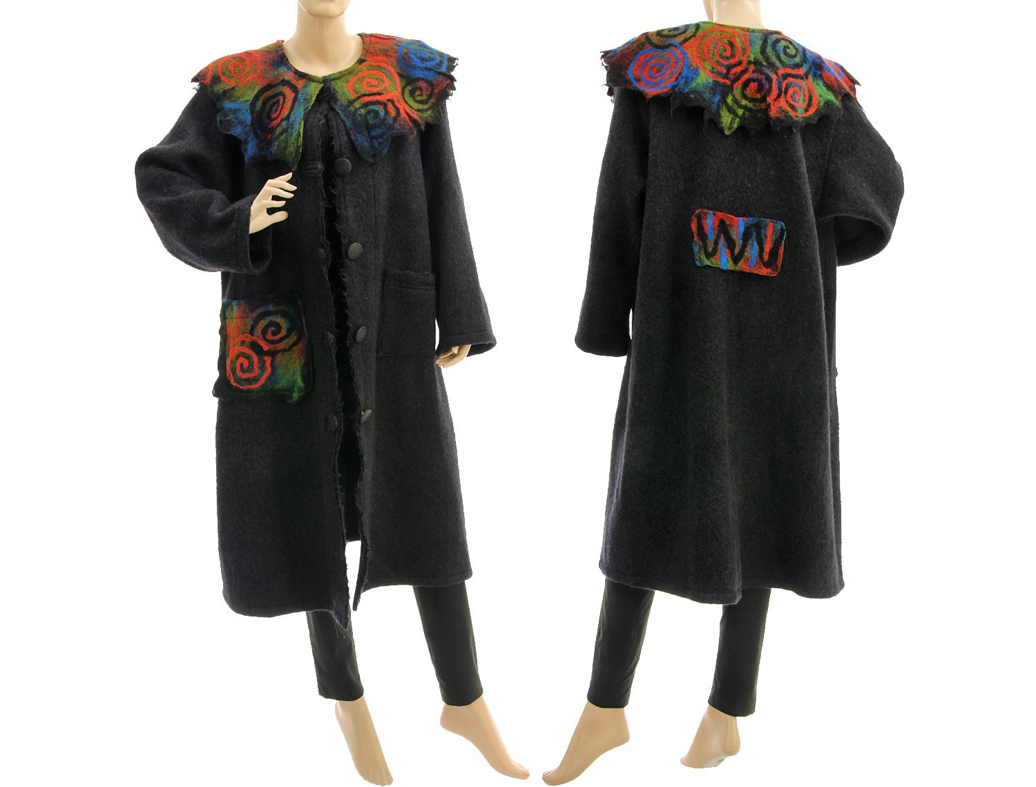 Dark Grey Plus Size Wool Coat With Felt, Fall Winter Warm Felt Coat, Oversized De L-xl, Us 14-18 von classydress