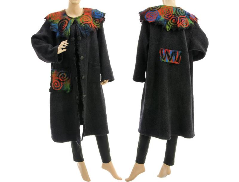Dark Grey Plus Size Wool Coat With Felt, Fall Winter Warm Felt Coat, Oversized De L-xl, Us 14-18 Dark Grey Plus Size Wool Coat With Felt, Fall Winter Warm Felt Coat, Oversized De L-xl, Us 14-18 von classydress