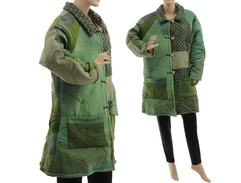 Green Patchwork Silk Jacket, 100% Plus Size Green Upcycled Lightweight L-xl, Us 14-18 von classydress