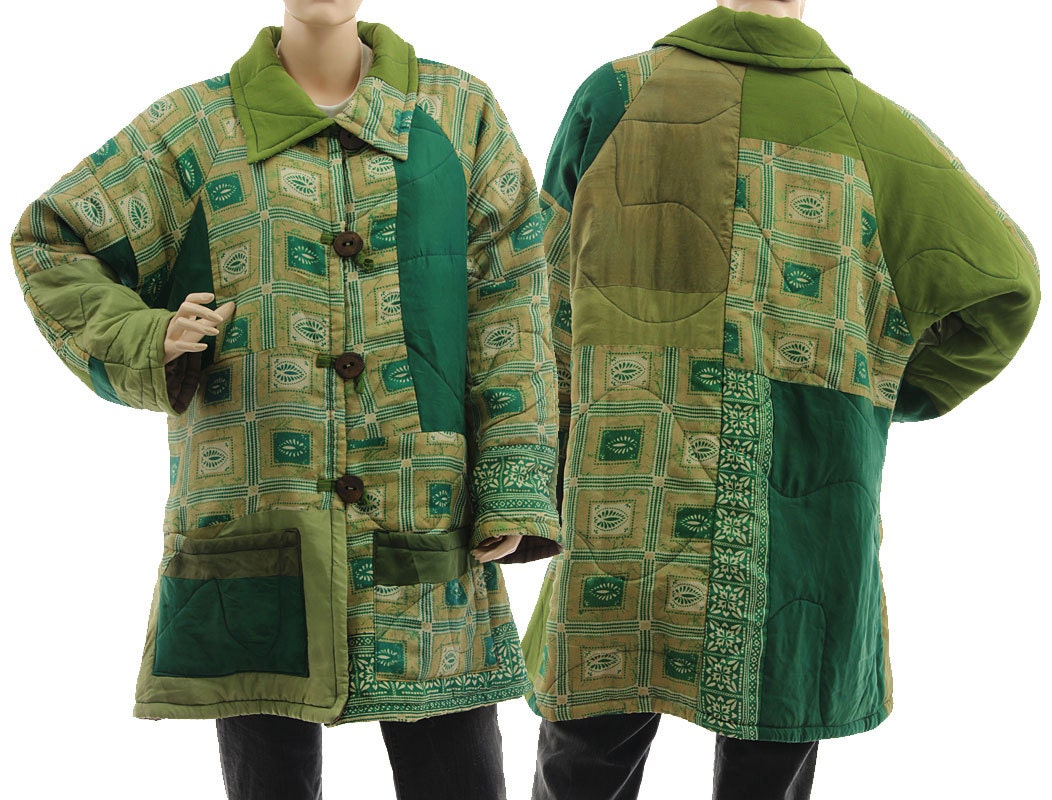 Green Upcycled Silk Jacket, Lightweight Warm Lined Patchwork 100% Green Misses To Plus Size M-L, Us 12-16 Green Upcycled Silk Jacket, Lightweight Warm Lined Patchwork 100% Green Misses To Plus Size M-L, Us 12-16 von classydress