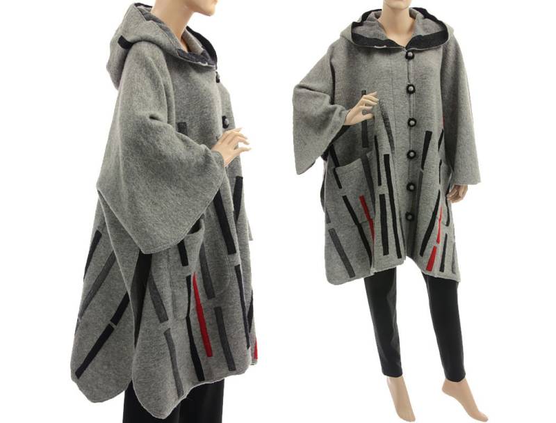 Grey Boho Hooded Poncho Cape, Boiled Wool Spring Fall Winter Poncho, Womens Cape Small To Plus Size S-xxxl, Us 8-24 von classydress