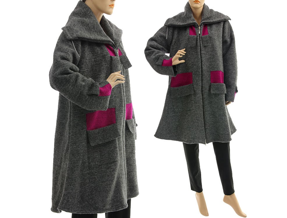 Grey Pink Boiled Wool Coat, Grey Fall Winter Spring Warm Womens Plus Size Coat De L-xl, Us 12-18 Grey Pink Boiled Wool Coat, Grey Fall Winter Spring Warm Womens Plus Size Coat De L-xl, Us 12-18 von classydress