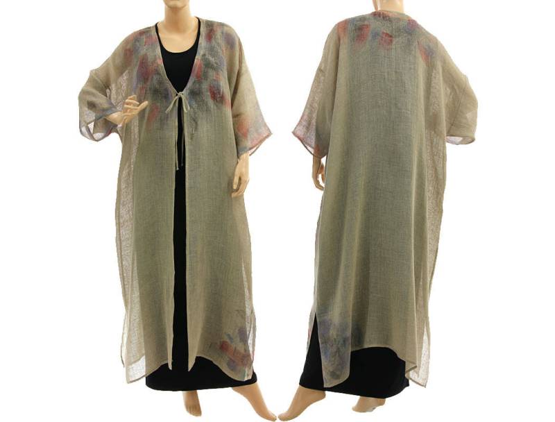 Natural Linen Maxi Summer Coat Wrap, Long Hand Painted Party Evening Gauze Cover Up, Up Plus Size L-xxl Us 14-22 Natural Linen Maxi Summer Coat Wrap, Long Hand Painted Party Evening Gauze Cover Up, Up Plus Size L-xxl Us 14-22 von classydress
