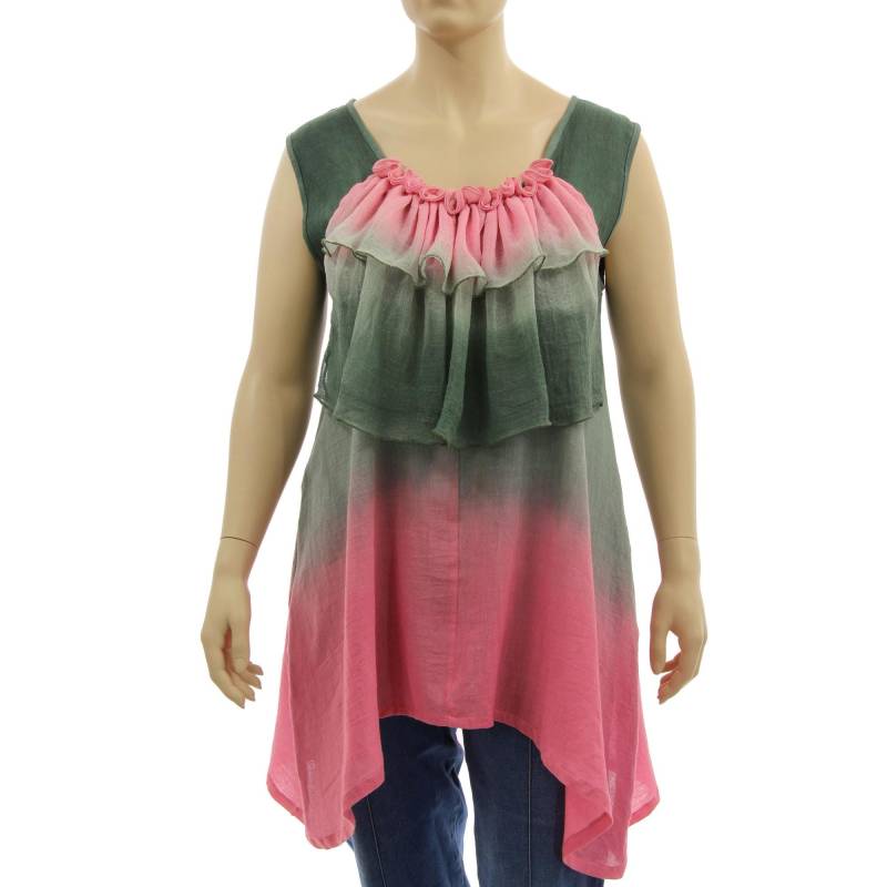 Pink Grey Summer Tunic Top With Large Ruffle, Hand Dyed Party Cotton Tunic, Pink Plus Size De L-xl, Us 14-18 Pink Grey Summer Tunic Top With Large Ruffle, Hand Dyed Party Cotton Tunic, Pink Plus Size De L-xl, Us 14-18 von classydress